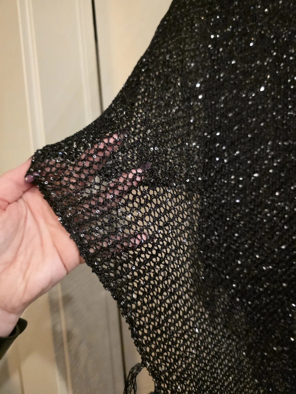 Black Sparkle Fringe Poncho Wrap - Women Accessories